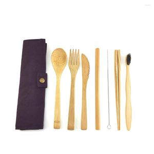 Dinnerware Sets Natural Cutlery Set Bamboo Utensils Reusable Wooden Utensil Reduce Plastic Disposable To Portable Eco Flatware