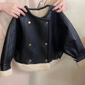 Jackor Autumn Pu Leather Jacket Coat Teddy Bear Fur Big Kids Teens Fashion Clothes For Girls Boys Cardigan 4 till 12 Barn