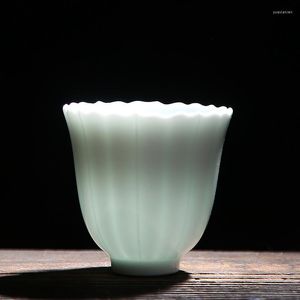 Tazas y platillos, taza de ceremonia del té japonesa, taza de té pequeña, maestro de cerámica, porcelana blanca, celadón, sombra azul, esmalte hecho a mano, girasol