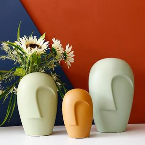 Vases Modern Abstract Face Ceramic Vase Creative Double Ear Dried Flower Hydroponic Living Room Dining Decoration