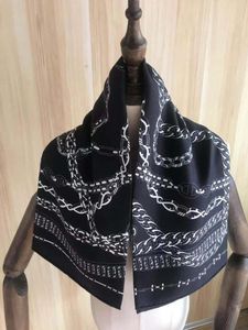 Szaliki 2023 Zimowa jesień klasyczny czarny łańcuch prawdziwy jedwabny szalik Twill Ręcznie wykonany 90 cm szal dla kobiet pani
