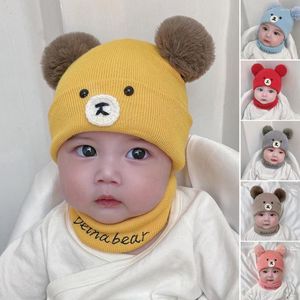 Berets 2 Teile/satz Chic Cartoon Bär Super Weiche Kleinkinder Hut Hals Wärmer Herbst Winter Baby Mädchen Jungen Kinder Beanie Cap schal Kit