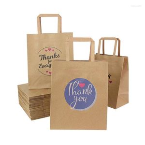 Gift Wrap 5pc Kraft Paper Tygväskor Tack Business Shopper för förpackning med handtag godis cookie födelsedag bröllopsfest