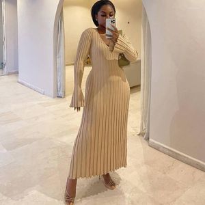 Casual Dresses Fall Cotton Pleated Women's Knitted Dress Pregnancy Black V-neck Flare Sleeve Long Female Elegant Loose Clothes Ladies
