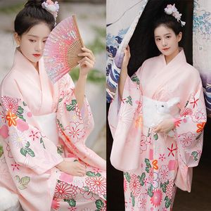 Ethnic Clothing Japanese Traditional Dress Women Kawaii Pink Sakura Kimono Cardigan Geisha Cosplay Costume Dance Performance Po