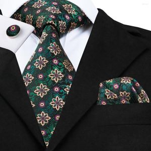 Bow Ties SN-1666 Fashion Green Jacquare Woven For Men Floral Necktie Square Cufflinks Set Neck Tie Suit Wedding Business Party