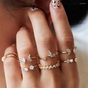 Wedding Rings 7Pcs/Set White Crystal Ring Set Boho Style Rhinestone Butterfly Flower Moon For Women Jewelry Gifts