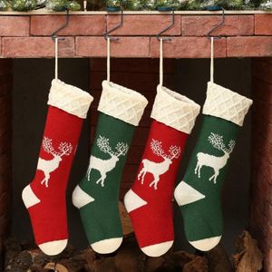 Women Socks 1PC Christmas Stocking Elk Mönster Sticked Wear-Resistant Hanging Large Capacity Gifts Sock For Festival