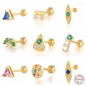 Saplama Küpe Yardımı 925 STERLING Gümüş Renkli Zirkon Piercing Kadınlar Yeşil Kristal Geometrik Üçgen Şekli Kulak Hediye Dale22