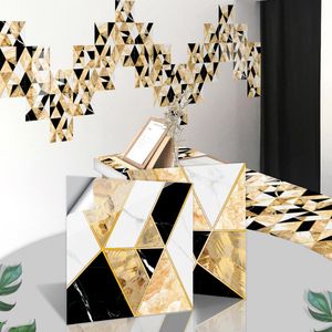 Wall Stickers Black Yellow Puzzle PVC Waterproof Kitchen Decoration Removable Wallpaper Geometric Creative Tile Gold