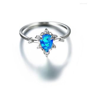 Pierścionki ślubne Cut Grusek Związek Kamienny Cienka pierścień Klasyczny srebrny kolor niebieski biały opal woda kropla dla kobiet biżuteria modowa