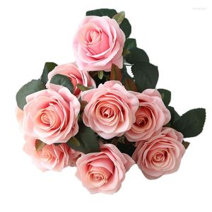 Dekorativa blommor 10 huvuden Silk Artificial Rose Buds Bouquet Flower Arrangement Home Decor Fake for Wedding