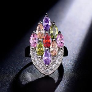 Pierścionki ślubne Pierścień w stosie majeres ANILLOS Luksusowe klejnoty kolorowe markizę CZ Piegowany zespół zaręczyny Cubic Zirconia Berloque