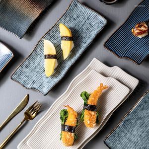 Plates Japanese-style Ceramics Plate Rectangle Sushi Platter Main Course Sashimi Cake Snack Tray Restaurant Kitchen Supplies