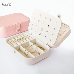 Smyckespåsar Romad Pink White Multi-Function Pu Leather Box Storage Ring Display Case Lady Essential Organizer Joyero