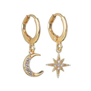 Orecchini a borchie Shiny Gold Color Star e Moon Earring Fashion