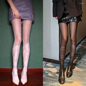 Women Socks Summer White Hollow-out Lace Sexy Jacquard Stockings Women's Anti-Snagging Silk Can't Fall Off Thin Pantyhose