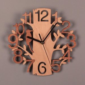 壁の時計クリエイティブフォレストツリークロックモダンデザインリビングルーム装飾キッズサイレントクォーツウォッチビンテージ木製大型