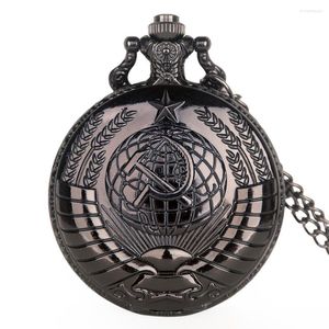 Pocket Watches Vintage USSR Soviet Badges Sickle Hammer Watch Necklace BlackPendant Chain Clock Fashion Women Men For Gift