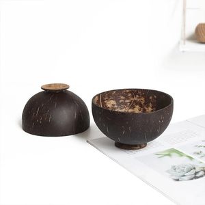 Bowls 12-15cm Creative Atural Coconut Bowl Spoon Set Kitchen Shell Fruit Salad Noodle Rice Wooden Tableware Restaurant