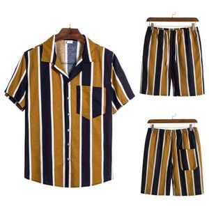 Men's Tracksuits Summer Striped Short Sleeve Shirt Shorts Casual Two-Piece Set Men Sets Tracksuit Home SuitMen's