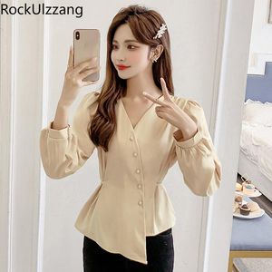 Women's Blouses & Shirts Long Sleeve Irregular Button V Neck Waist Tie Bow Slim Chiffon Shirt Ladies Blouse Fall Fashion Solid Blusas Plus S