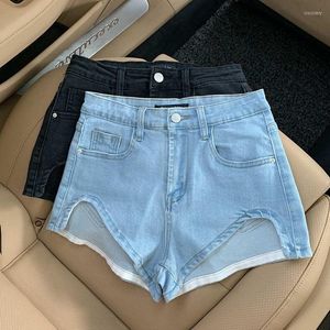 Shorts femininos Summer Woman Sexy Fino Denim High Cantura Irregular Calça Slim Jeans Black Casual Stretch Mini Ladies C8170