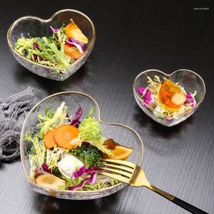 食器セット日本のクリエイティブラブボウルインウインドフルーツサラダ透明なハート型クリスタルガラスカラーデザート