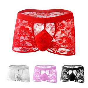 Underpants Men's Sexy Underwear Transparent Temptation Lace Open File Four-legged Alternative Role Swap Performance AbnormalUnderpants