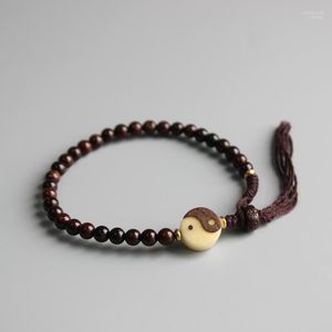 Очарование браслетов 5 мм натуральные кокосовые круглые бусины с инь Ян Тай Чи знаком браслета мужчины женщины