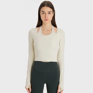 Camicie da donna Top corto sportivo a maniche lunghe con scollo all'americana con imbottitura sul petto Camicia da yoga Taglie forti T-shirt attillata ad asciugatura rapida Abbigliamento sportivo da palestra