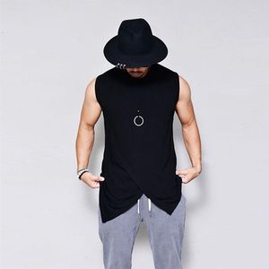 Canotte da uomo Camicia hip-hop da uomo Canotte casual Moda O-collo solido Senza maniche Design nero irregolare