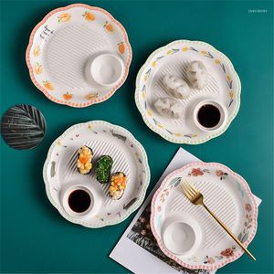 Plates Japanese Ceramic Round Dumpling French Fries Plate With Soy Sauce Vinegar Dish El Sushi Snack Dessert Fruit Tableware