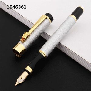 New Luxury High Quality Frosted Silver Colour Dragon Business Office Fountain Pen Student School Stationery Supplies Ink Pens