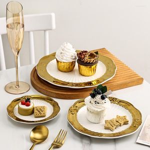 Plates Luxury Ceramics Plate Golden Steak Dish Household Meal Dessert Salad Serving Tray Kitchen Tableware Dinner Dinnerware