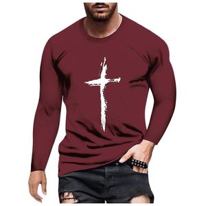 Camisetas masculinas fEitong Men de manga longa outono de inverno moda cross print round round top top casual halloween streetwear