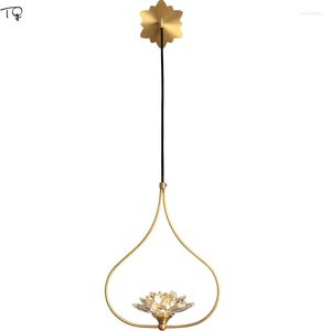 Wandlampen Chinesische Vintage Zen Art Lotus Lampe LED G9 Gold Glanz Kupfer Kristall Innenbeleuchtung Restaurant Wohn-/Esszimmer Arbeitszimmer