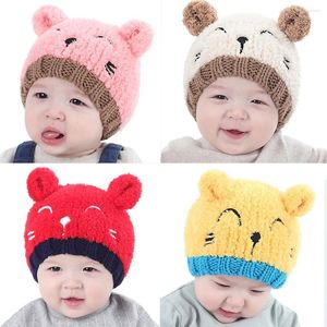 Hattar hårbollar pompom härlig spädbarn tecknad björn beanie cap baby barn mjuk vinter varm stickad hatt barnhuven kasquette enfant