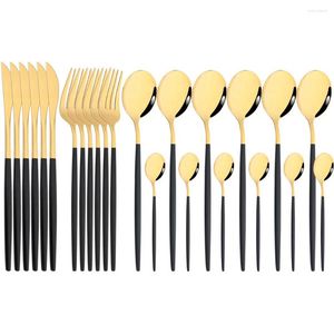 Dinnerware Sets 24pcs Black Gold Set Stainless Steel Tableware Fork Spoons Flatware Dishwasher Safe Silverware Cutlery
