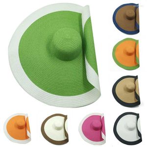 Szerokie brzegowe czapki dla kobiet mężczyzn Summer Słomy Kapelusz 60 -cm Składany podróż słońcem przeciwsłoneczny Uv Panama Cape Beach Hatwide Oliv22