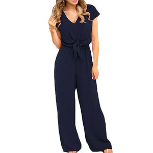 Kvinnors jumpsuits rompers kvinnor damer sommar romper kläder set mode ärmlös solid djup v-ringad strand avslappnad outfit bandage brett ben