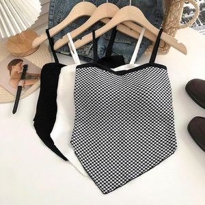 Tanques femininos chiques gingham gingham camisole mangas de verão top women women casual colete básico camis camis sexy sem costas spaghetti tampa de tanques