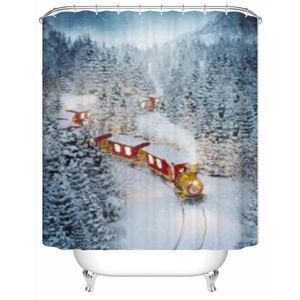 Shower Curtains Cute Christmas Train Goes Through Fantastic Winter Forest Printed Curtain Fabric Bathroom Waterproof With Hooks