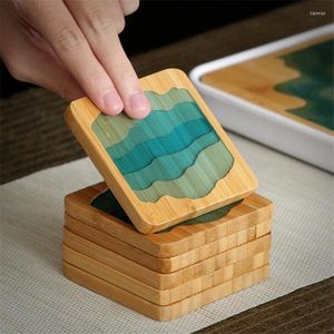Table Mats Natural Bamboo Wood Far Mountain Thickened Round Square Heat Insulation Anti-scalding Japanese Coasters