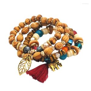 Strand Beaded Strands Ethnic Bohemian Tassel Beach Charm Bracelets for Women Boho Multilayer Beads Crystal Jewellery Bransoletka Zestaw Femme 202