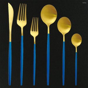 Conjuntos de utensílios de jantar conjunto de talheres de ouro azul de 6set de aço inoxidável faca de faca de faca para colher de talheres de cozinha