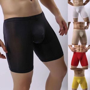 Underbyxor sexiga män is silke underkläder lång ben transparenta trosor solida andningsboxare mäns boxare shorts l6h4