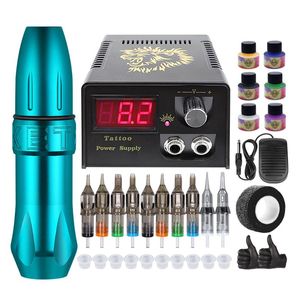 Tattoo Guns Kits Professional Machine Kit Complete Rotary Pen Set Cartridgeニードル恒久的なメイクアップ初心者アーティスト