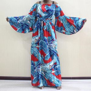 Vestido muçulmano de roupas étnicas 2023 Roupas africanas para mulheres com faixas da manga de borboleta da borboleta