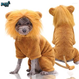 Vestuário para cachorro xyf roupas de quatro patas de quatro estações de flanela quente gato teddy bichon lutando na transformação de roupas de leão para cães